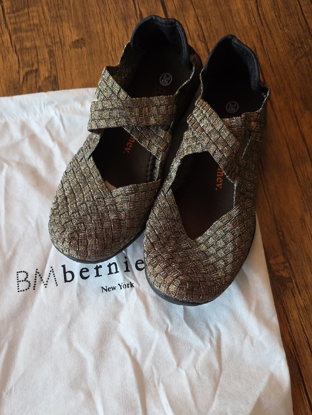 bernie mev. Metallic Criss-Cross Mary Jane Flats - Gold and Bronze Tones